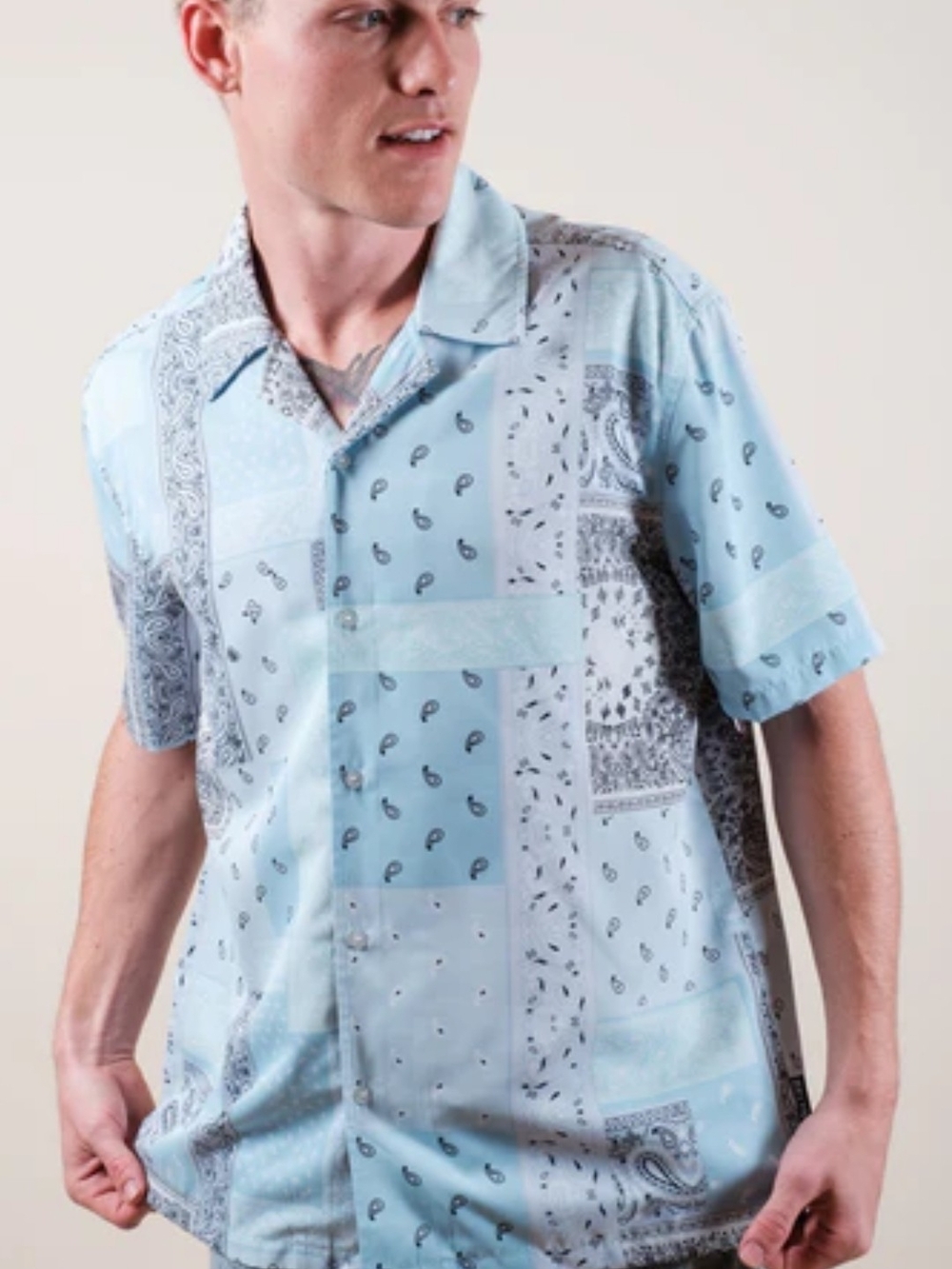 Brooklyn Cloth Light Blue Bandana Patchwork Camp Shirt